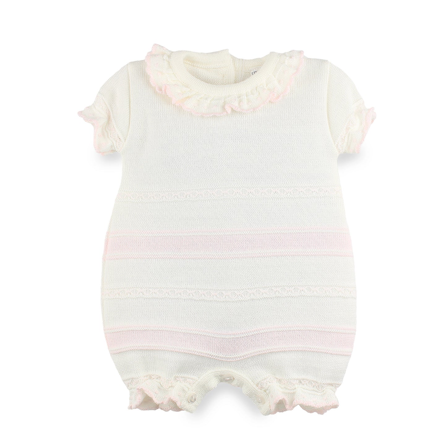 Little Nosh White / Pink Knitted Baby Romper | Made in Portugal