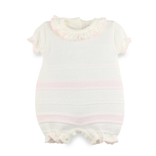 Little Nosh White / Pink Knitted Baby Romper | Made in Portugal