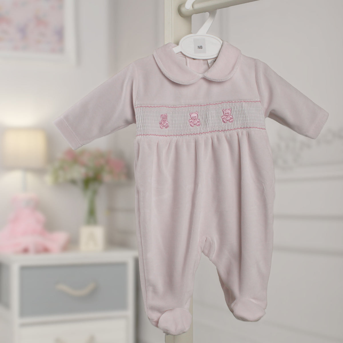 Baby Girls Pink Velour Teddy Bear Sleepsuit – Little Nosh