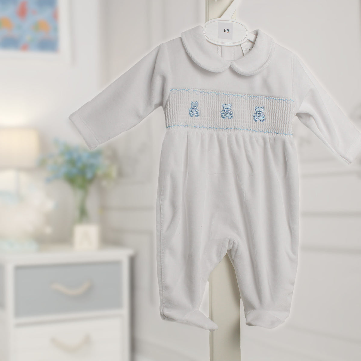 Baby Boys White Velour Teddy Bear Sleepsuit – Little Nosh
