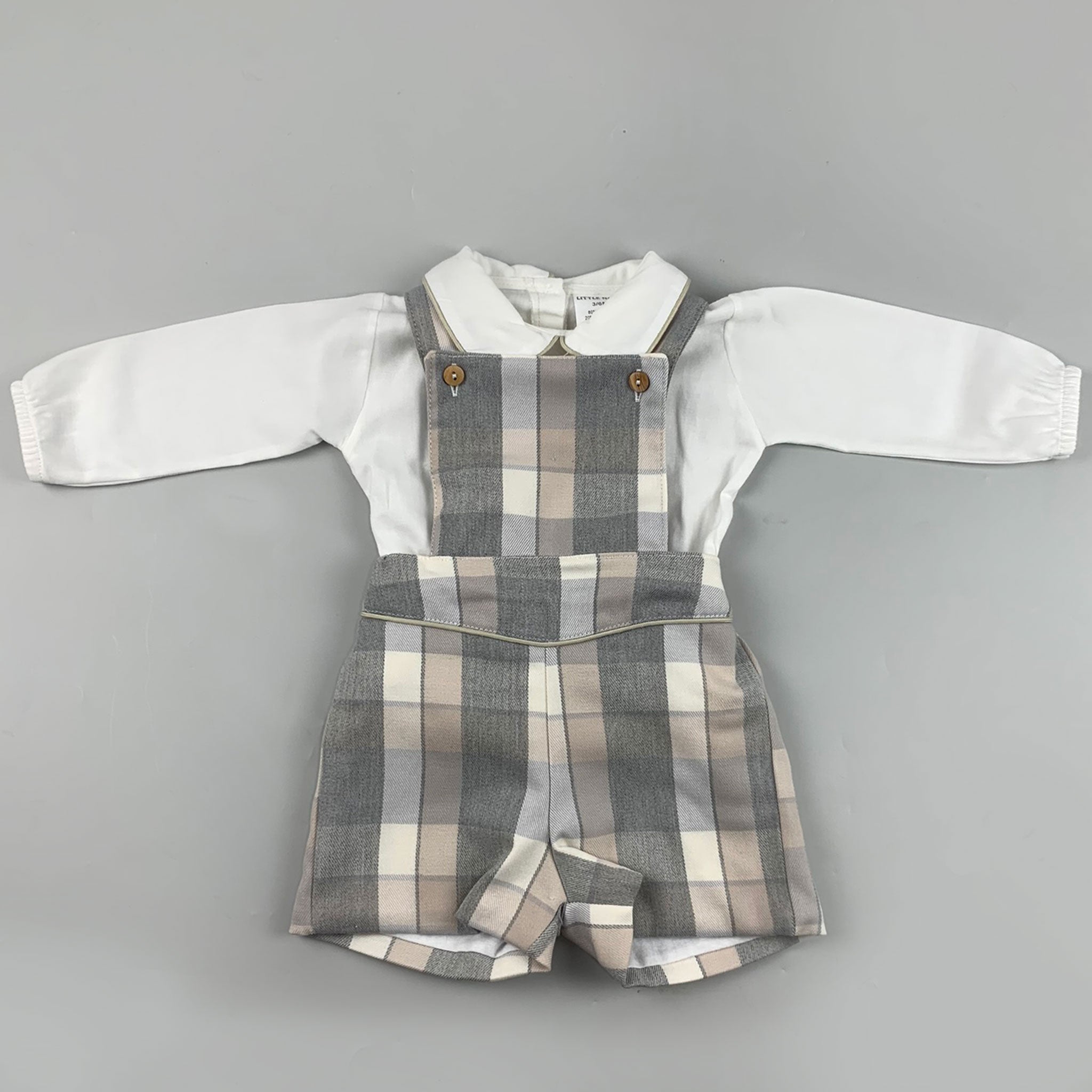 Baby Boys Checked Romper Shorts and Shirt Outfit - Beige