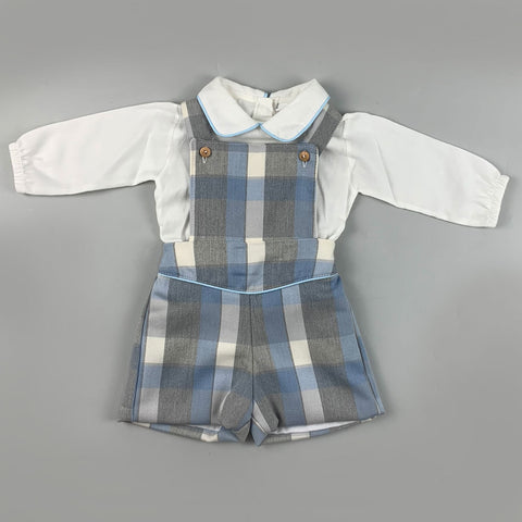 baby boys blue checked shorts and shirt set