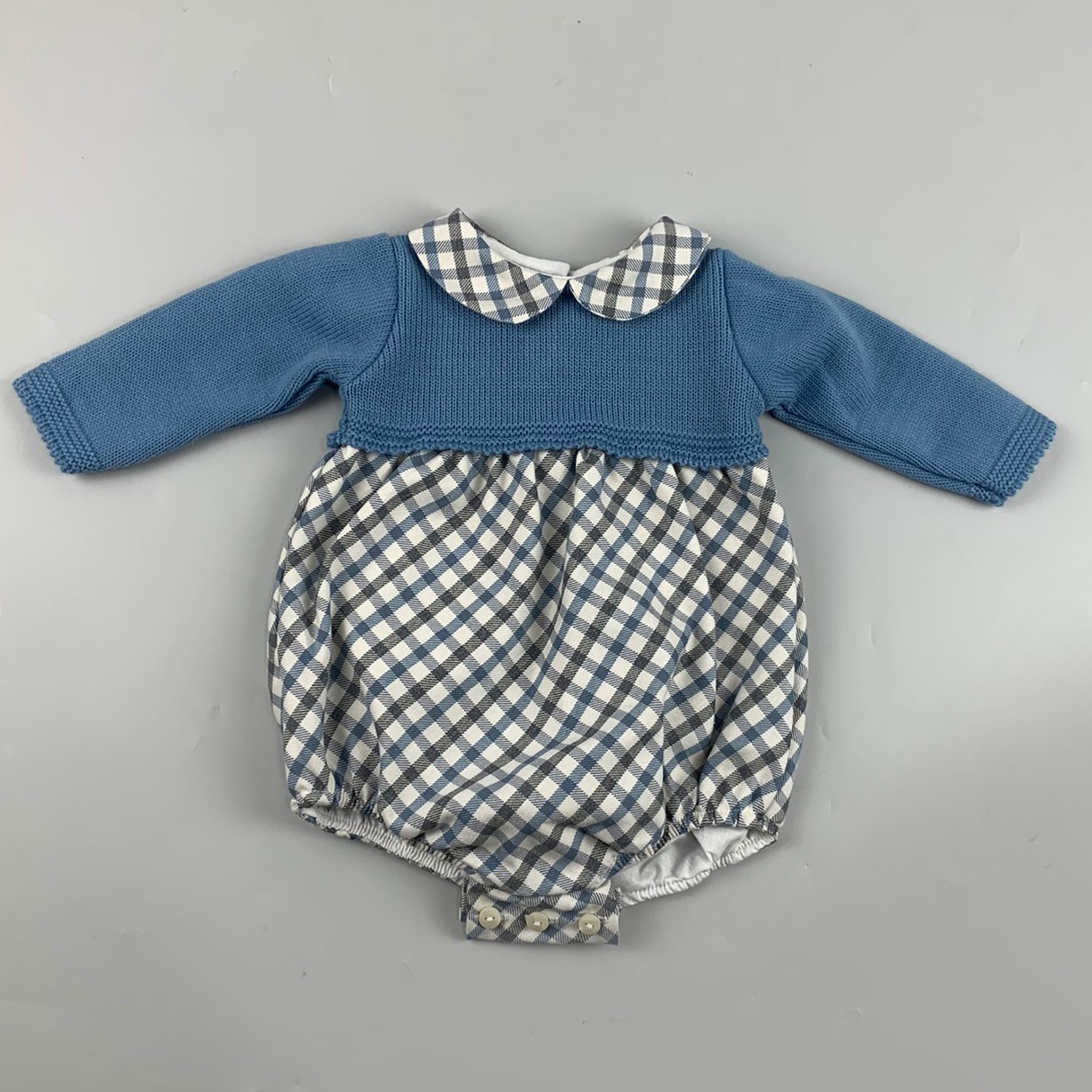 Baby Boy Checked Romper with Knitted Top