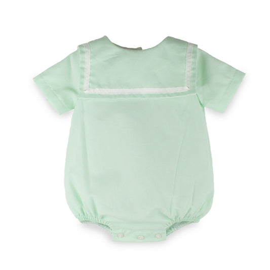 baby boys romper in mint green with sailor collar