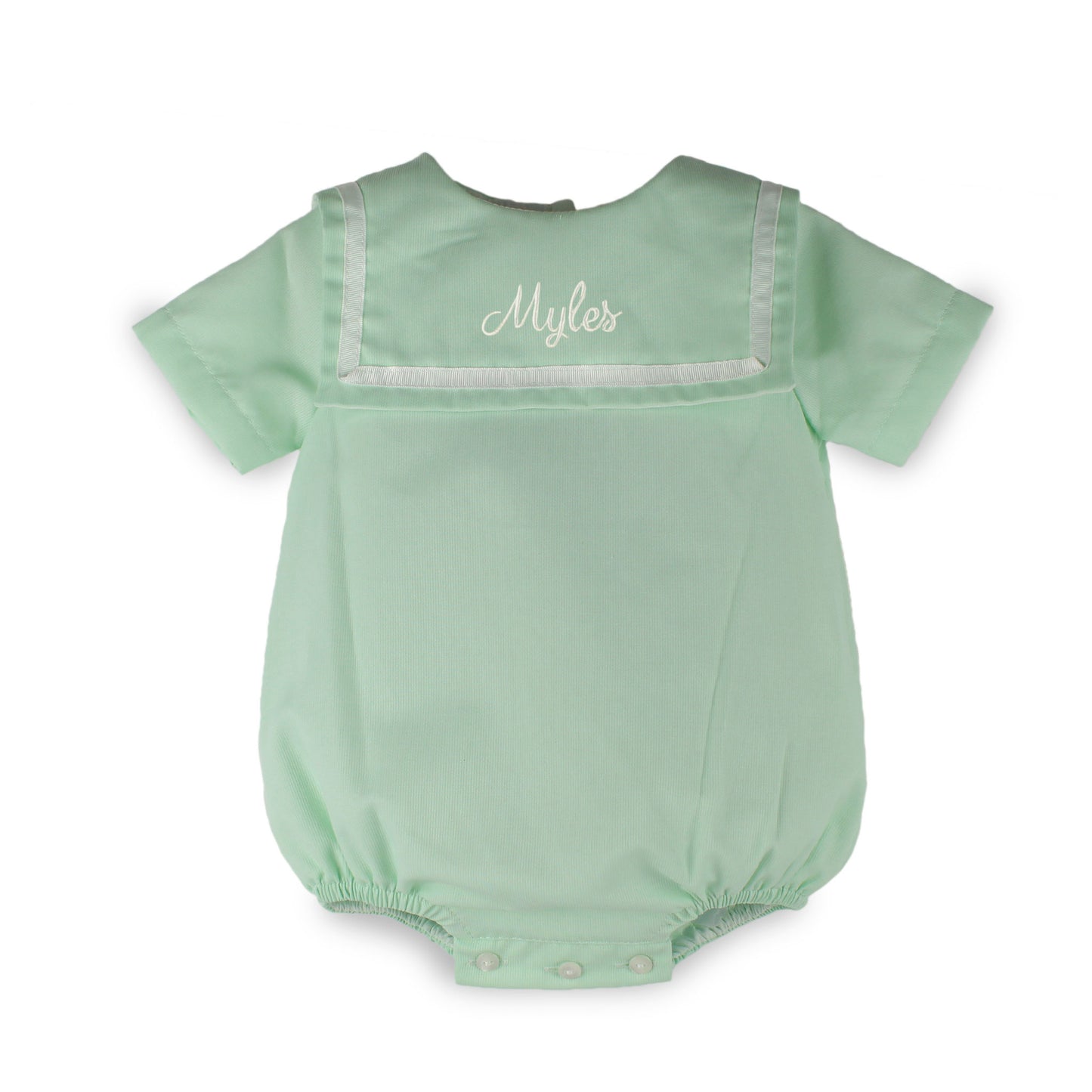 personalised baby boy romper in mint green