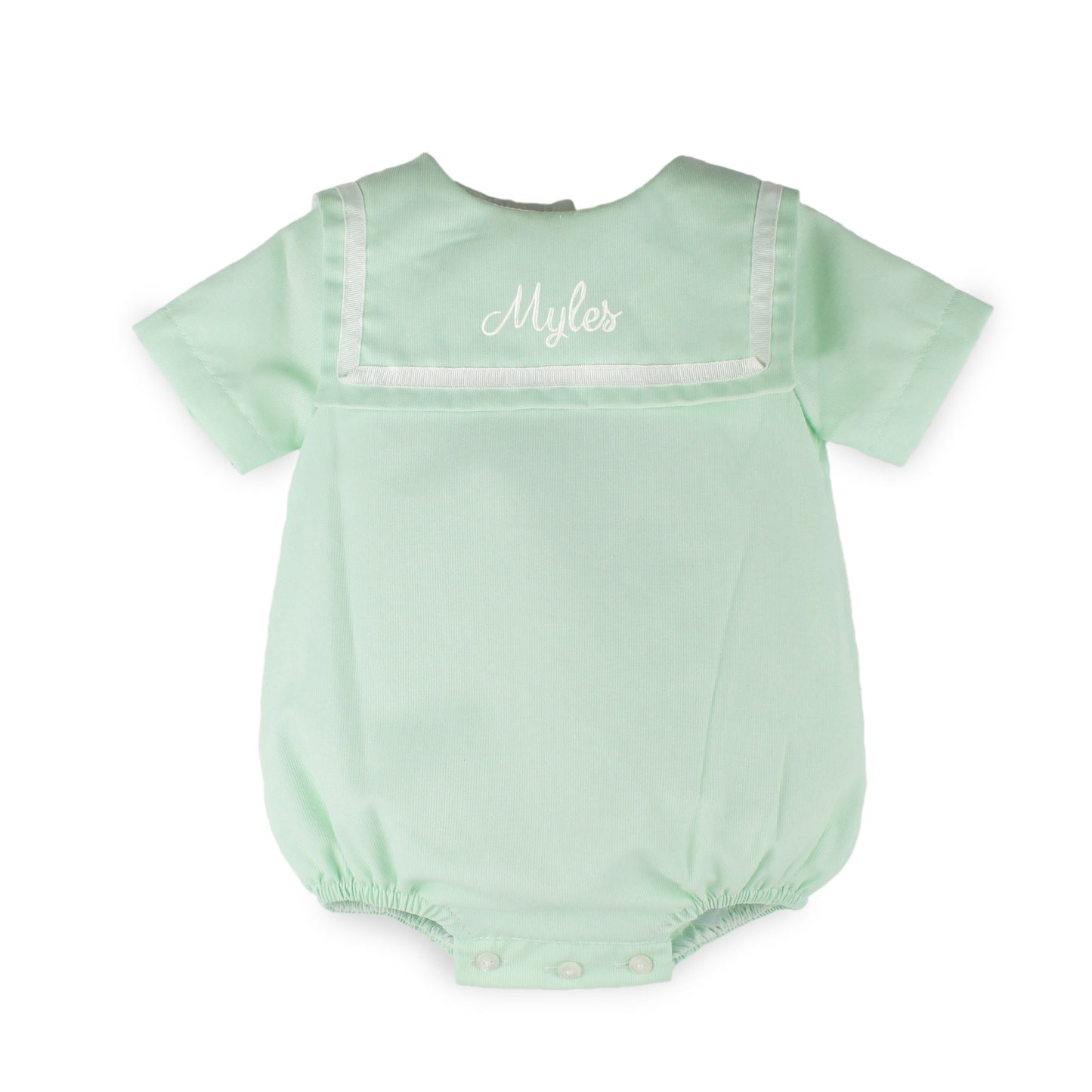 personalised baby boy romper in mint green