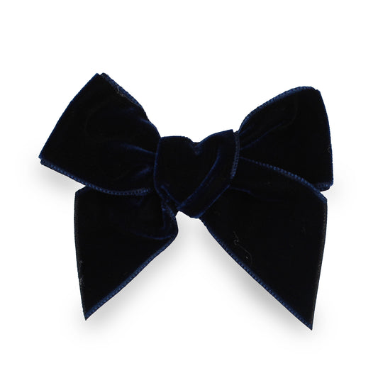 Calamaro Girls Navy Blue Velvet Hair Bow – Christmas Outfit Accessory