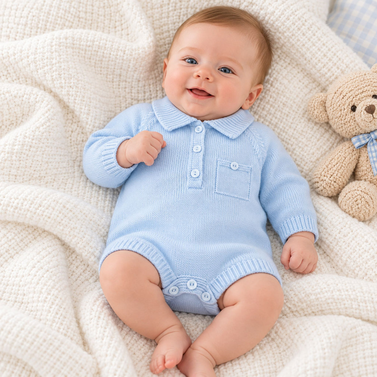 baby boy blue knitted romper by pex