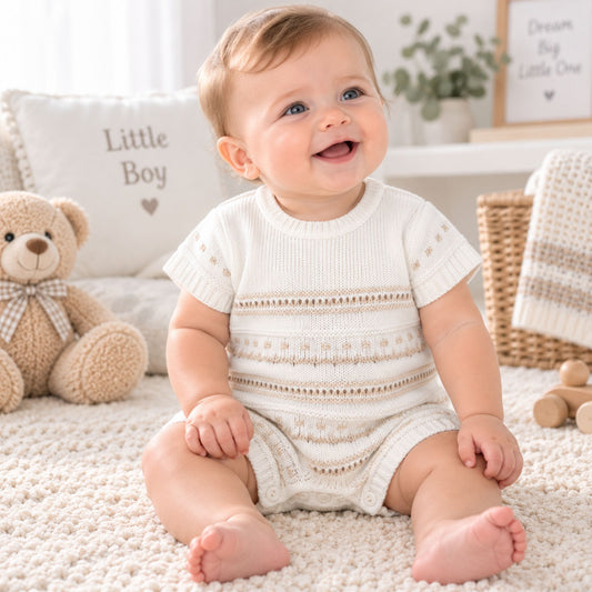baby boy dandelion white beige romper