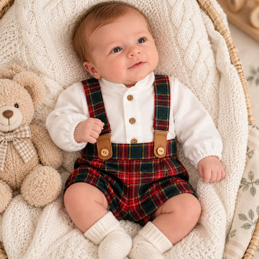 newborn boy in christmas outfit