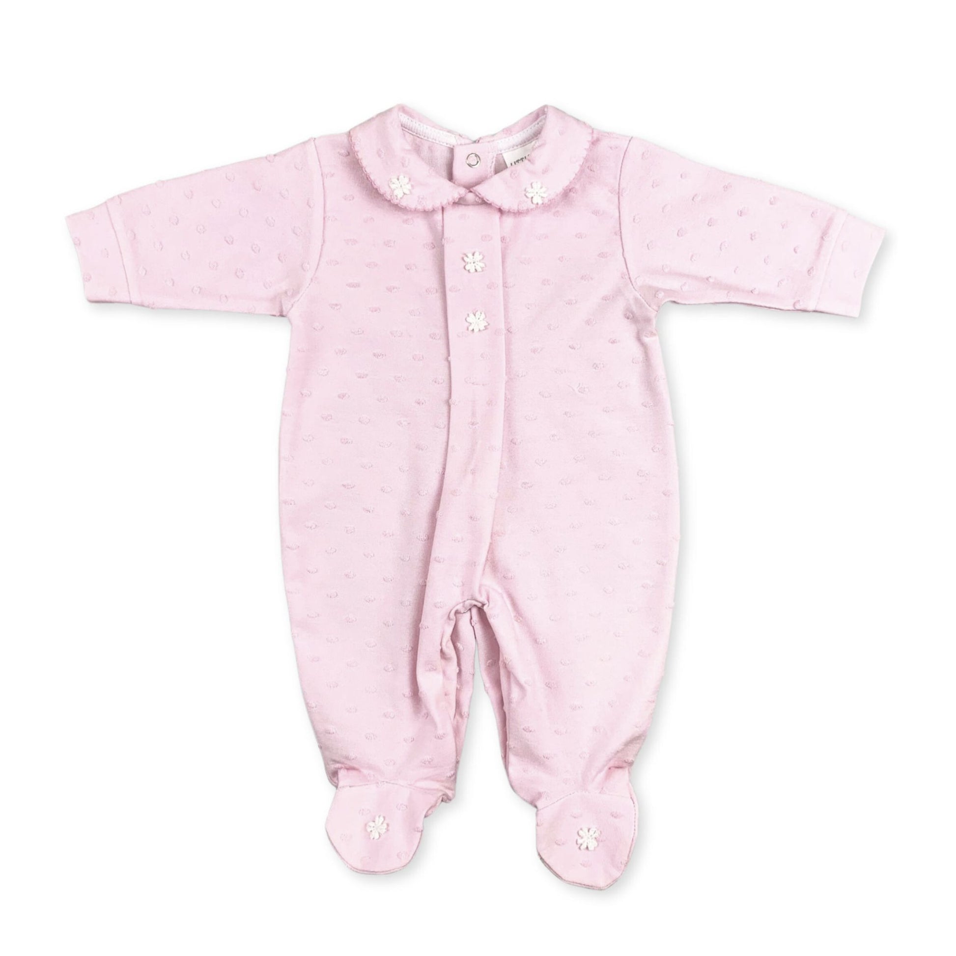 Pink baby onesie with a collar on a white background