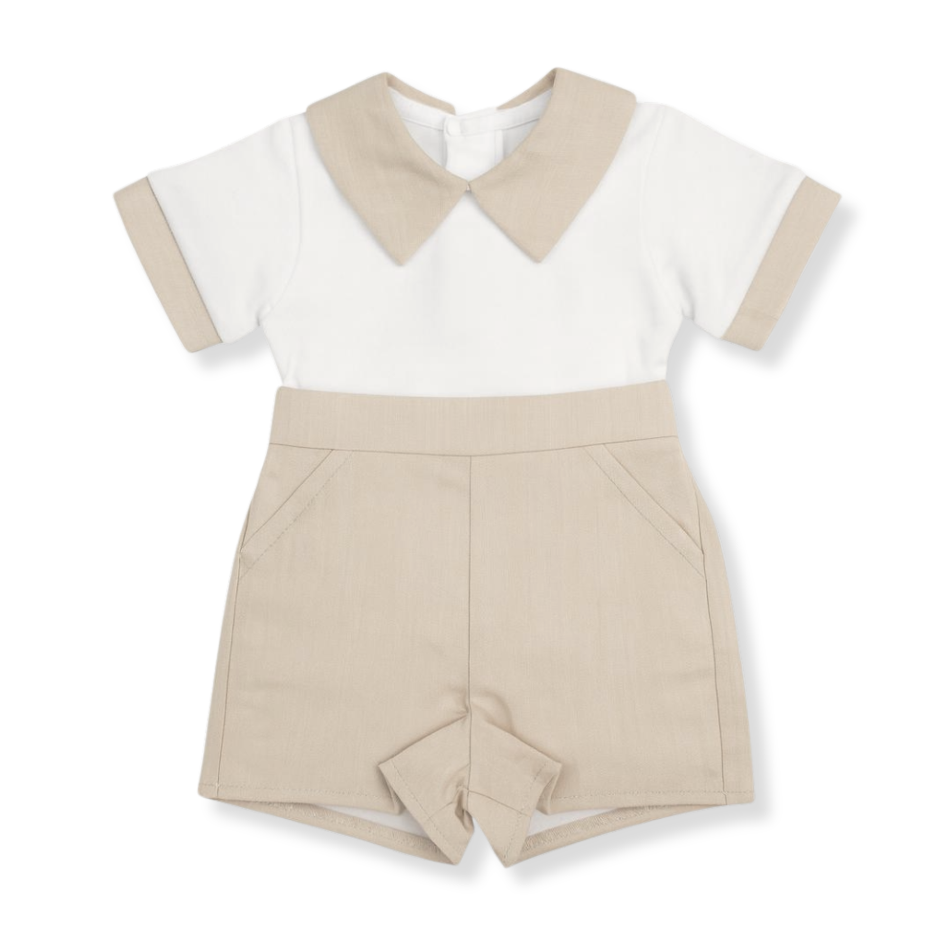 Beige and white romper on a white background