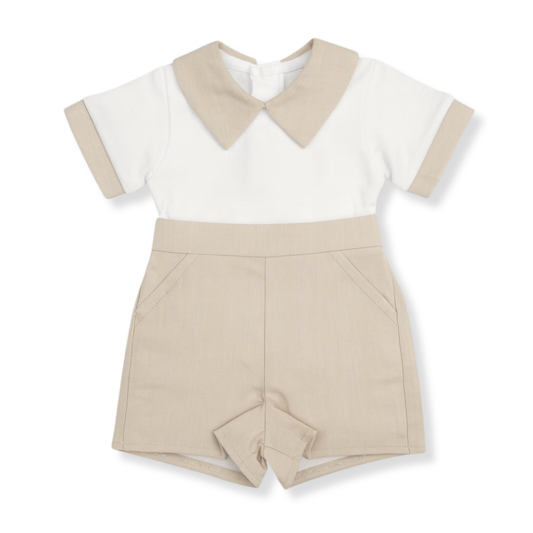 Beige and white romper on a white background