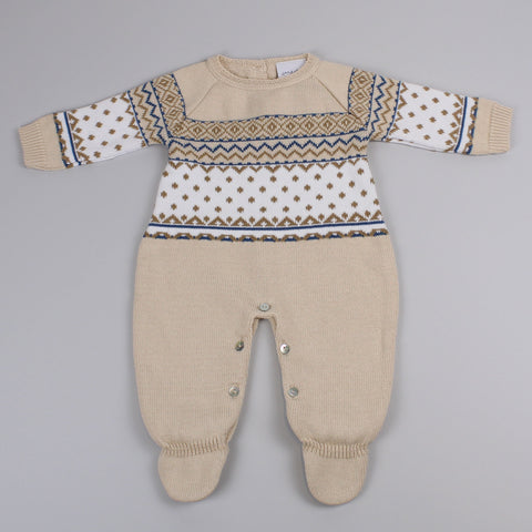 Beige Baby Unisex Fair Isle Knitted All In One