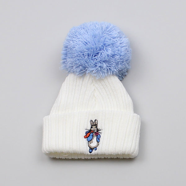 Baby Boys Pom Hat With Rabbit - White