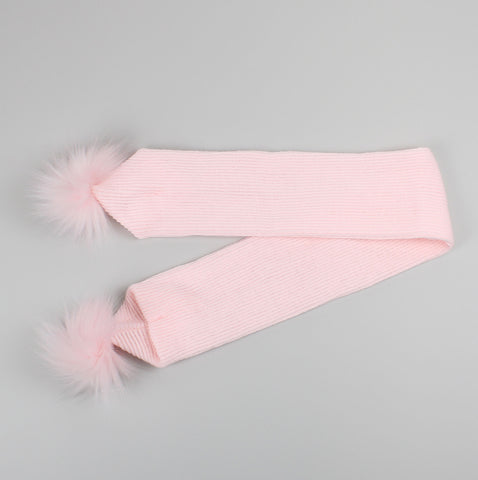 Baby Scarf with Faux Fur pom poms - Pastel Pink
