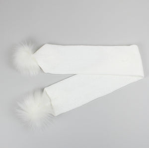 Baby Scarf with White Faux Fur pom poms - White