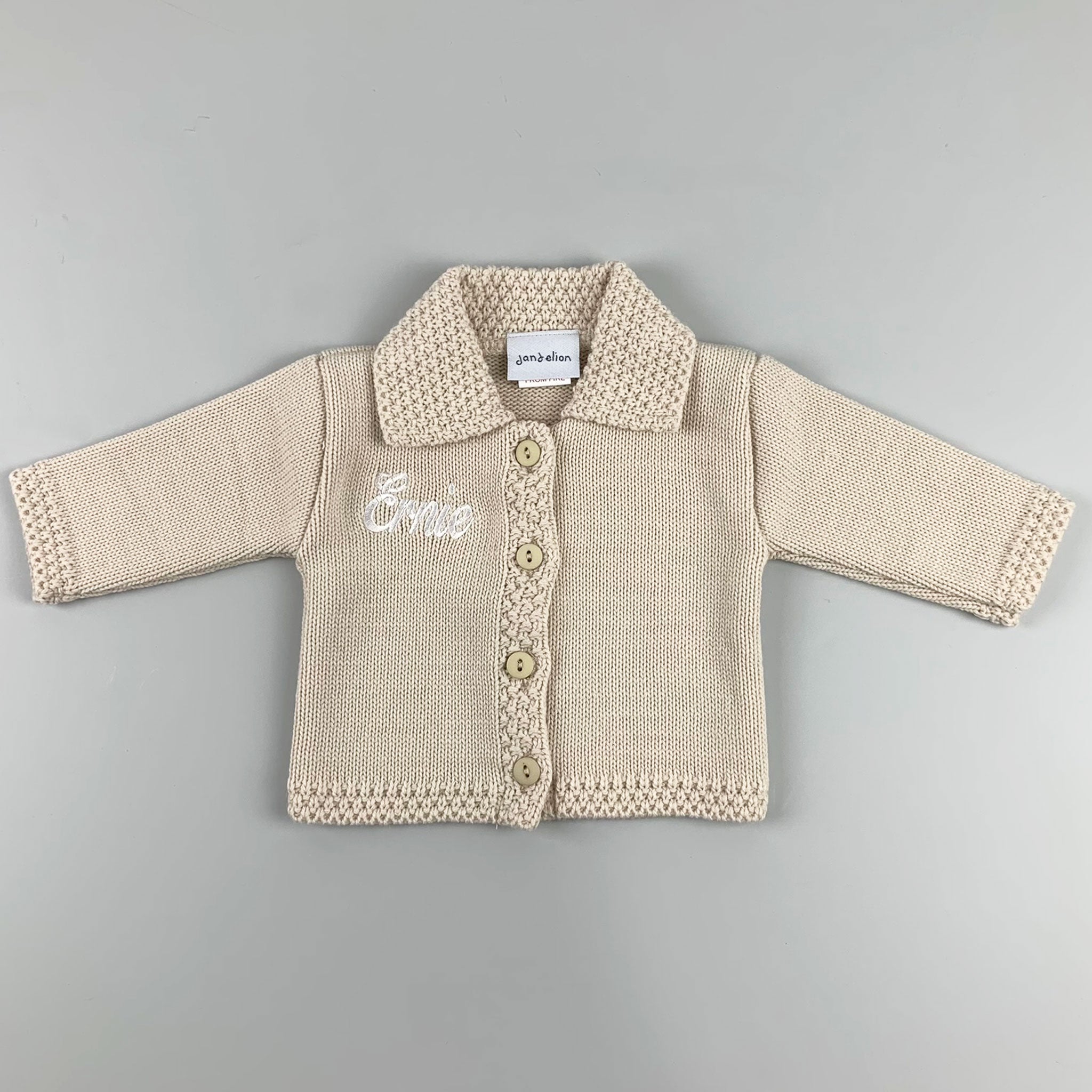 personalised baby cardigan in beige