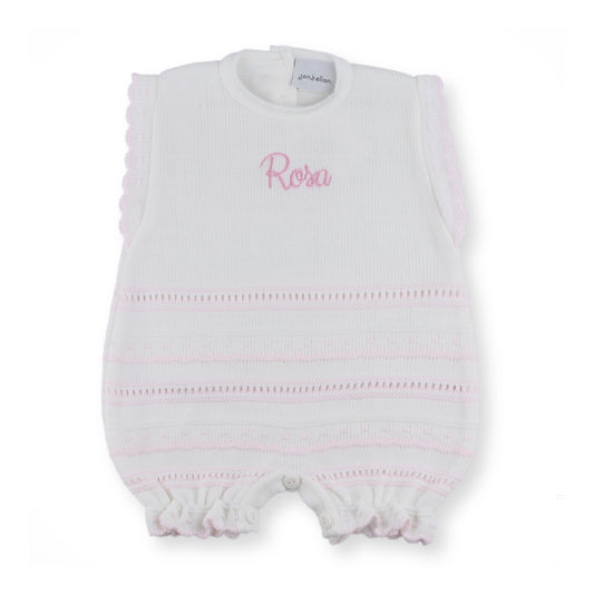 Personalised Baby Girls White and Pink Knitted Romper