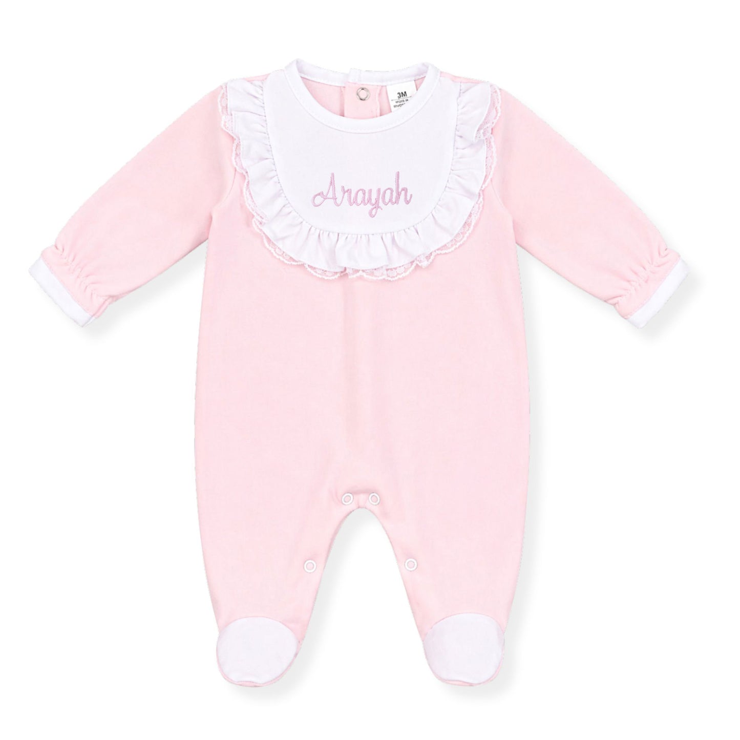 Personalised Pink Velour Baby Sleepsuit