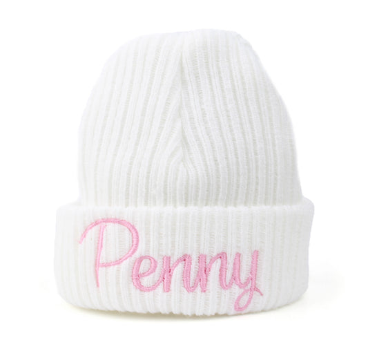 Personalised White Baby Beanie Hat