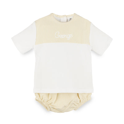 Personalised Baby Boys Beige Stripe Two Piece Outfit – 100% Cotton