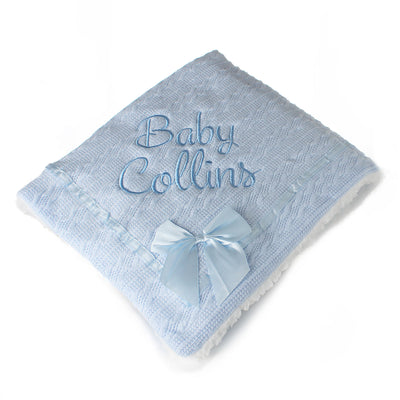 Personalised Baby Blanket - Blue - Deluxe with Bow