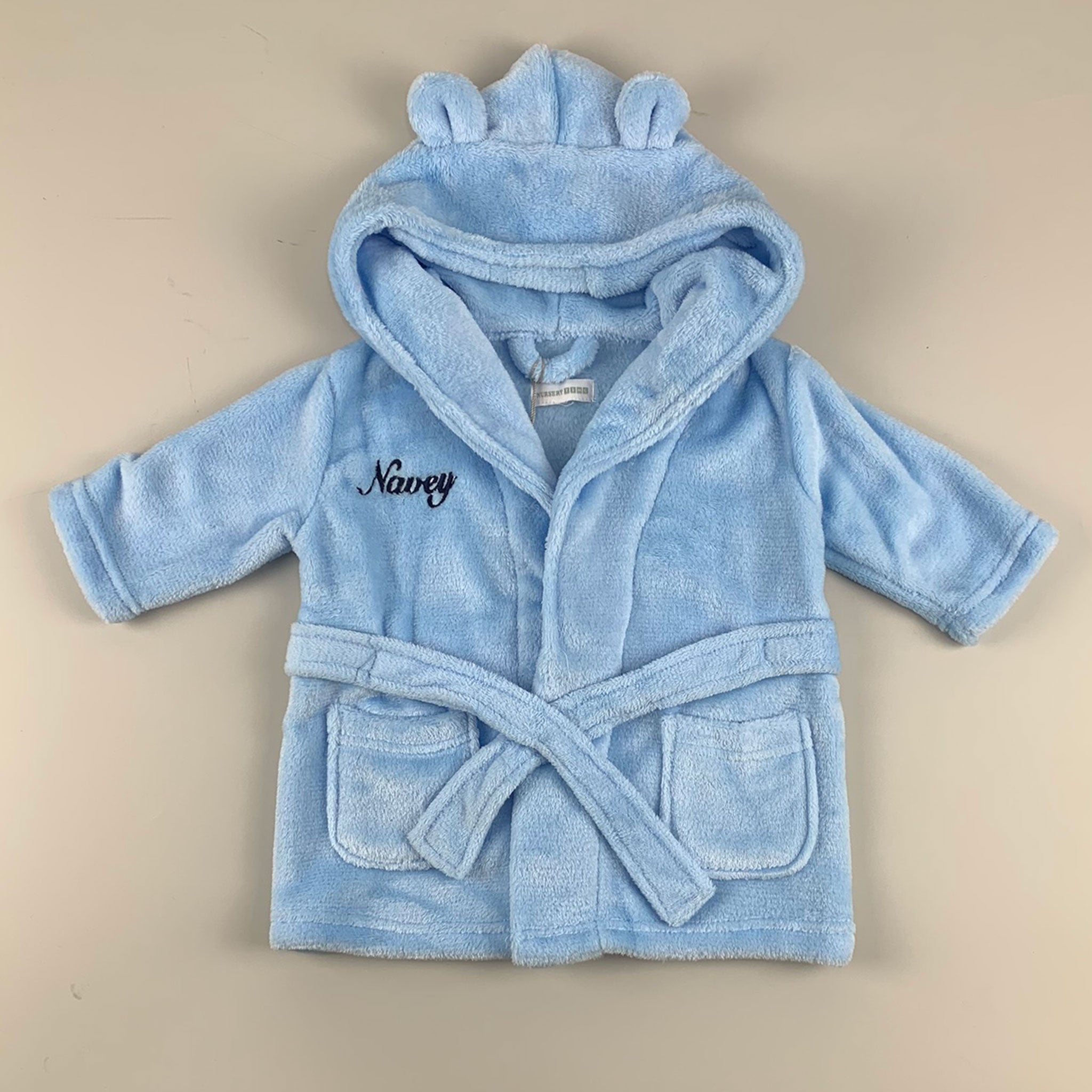 baby boys personalised dressing gown robe blue