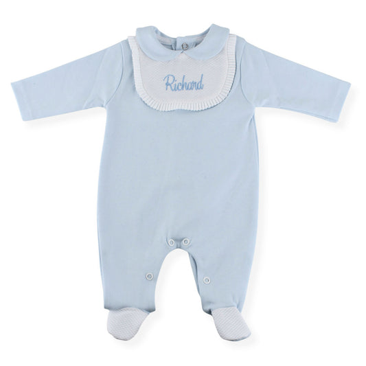 Personalised Blue Baby Grow with White Bib