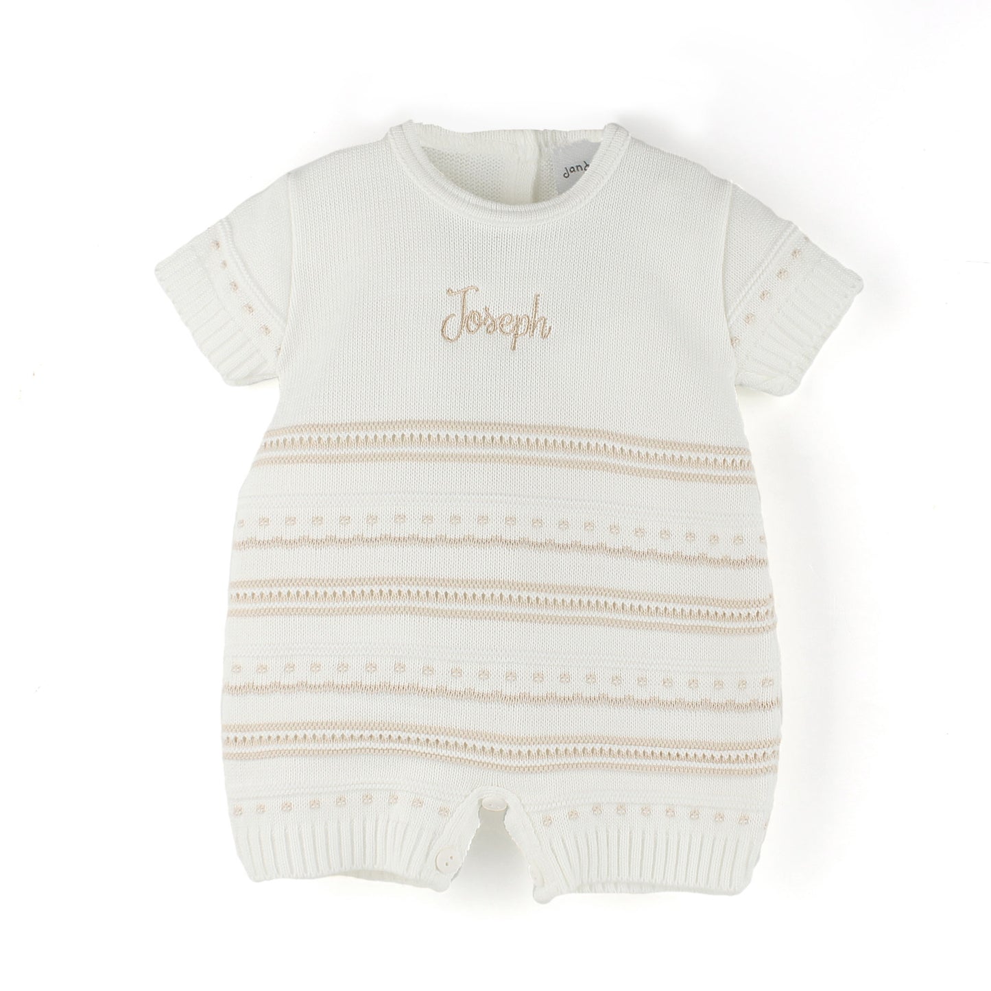 baby unisex personalised white and beige romper