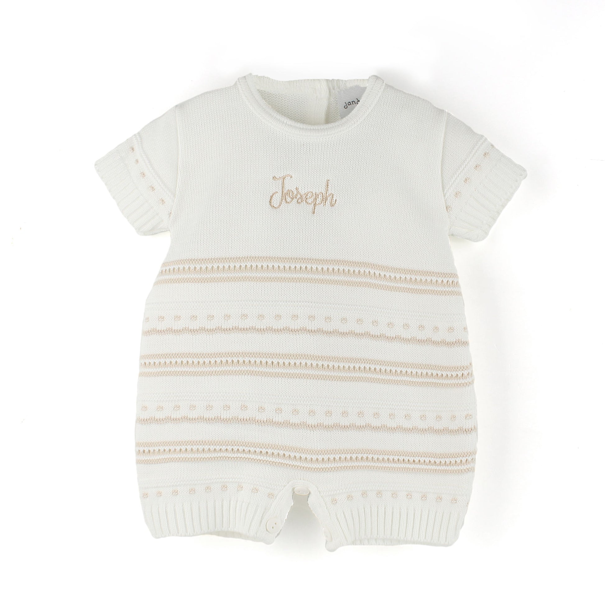 baby unisex personalised white and beige romper