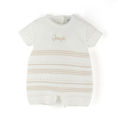 Personalised Dandelion Baby Unisex White & Beige Knitted Romper