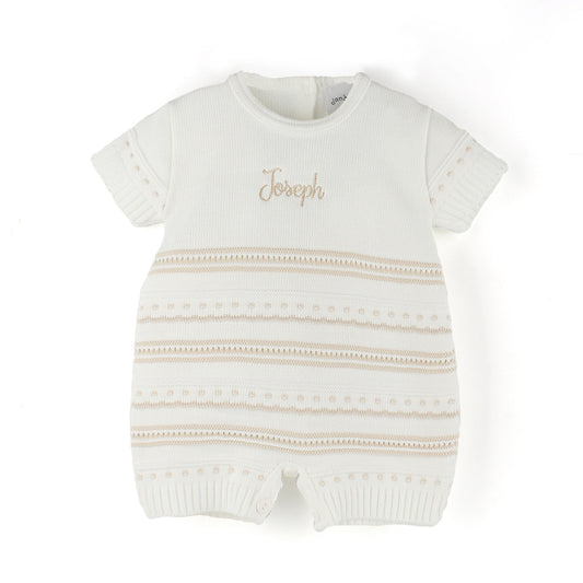 baby unisex personalised white and beige romper