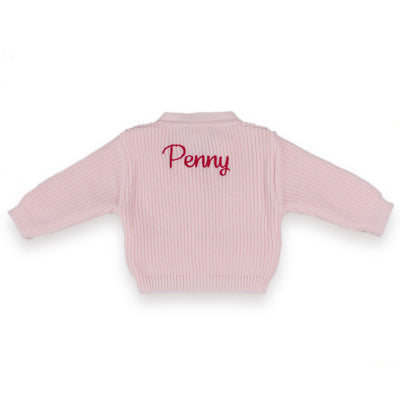 Personalised Baby Girls Pink Cardigan with Name | Soft Knit