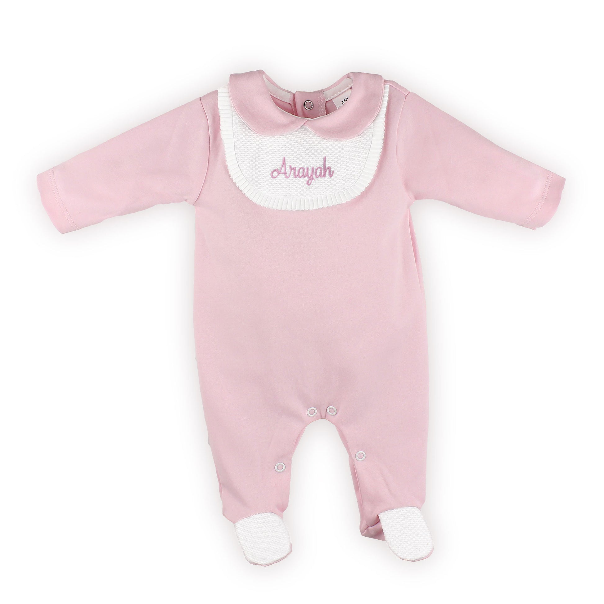 personalised pink baby girl sleepsuit