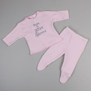 Baby Girls Born in 2024 Personalised Cotton Outfit - Pink