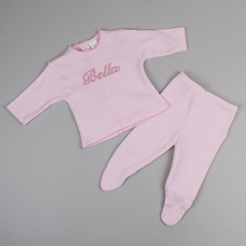 Baby Girls Personalised 2 Piece Cotton Outfit - Pink