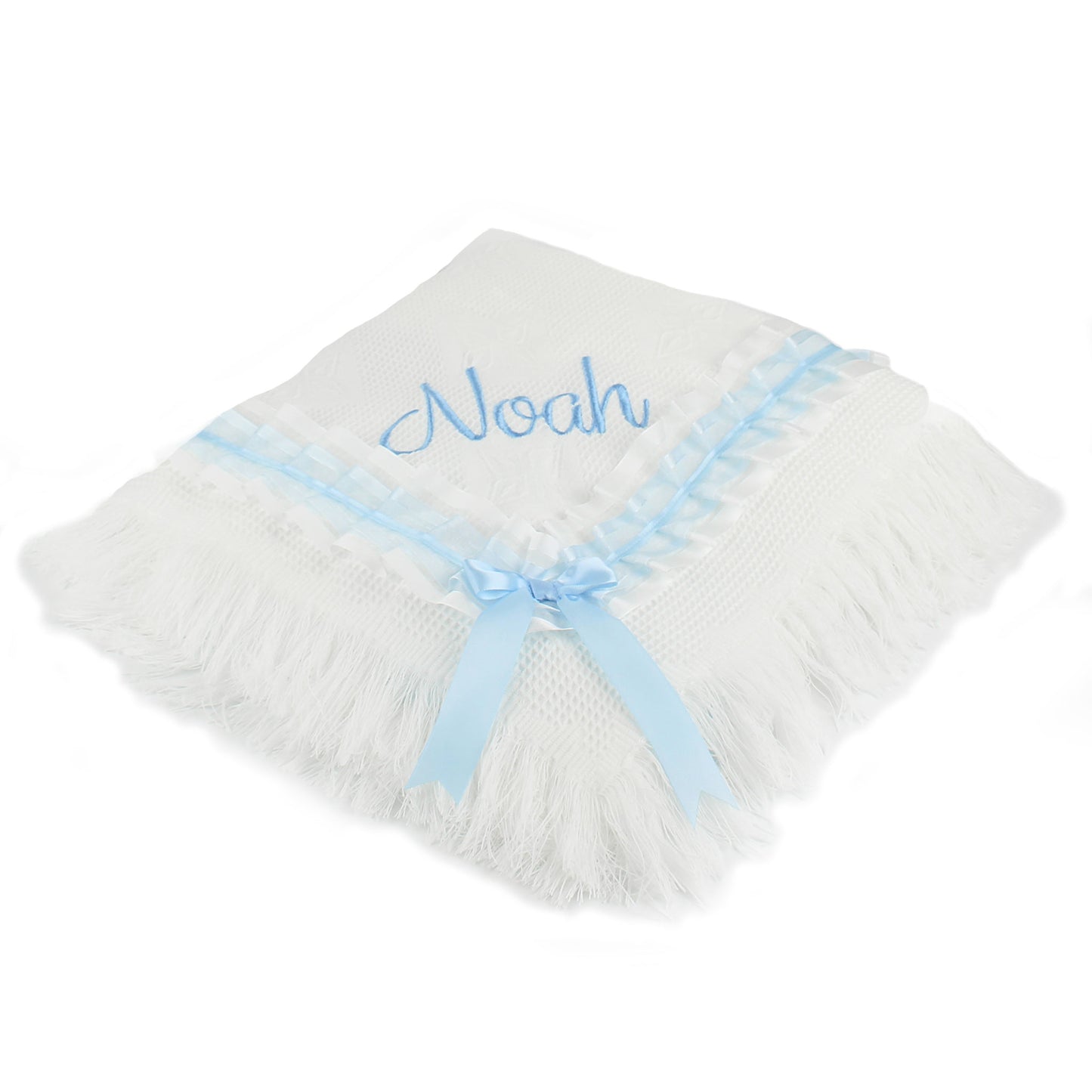 baby boy personalised shawl white and blue