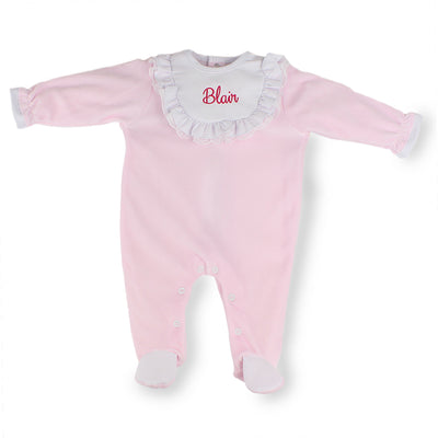 Personalised Pink Velour Baby Sleepsuit
