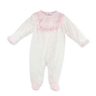 Personalised White / Pink Velour Baby Sleepsuit