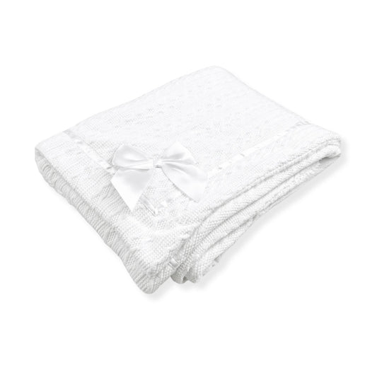 Baby Unisex white bow blanket