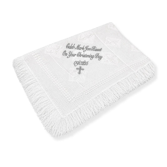baby unisex white personalised shawl christening day