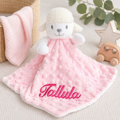 Personalised Pink Lamb Baby Comforter with Embroidered Name