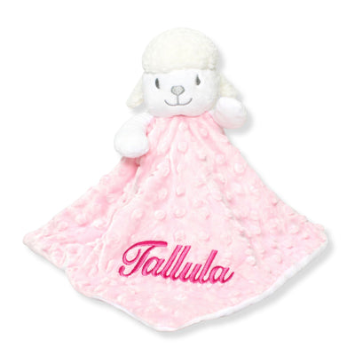 Personalised Pink Lamb Baby Comforter with Embroidered Name