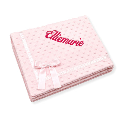 Personalised Pink Dimple Baby Blanket with Satin Bow