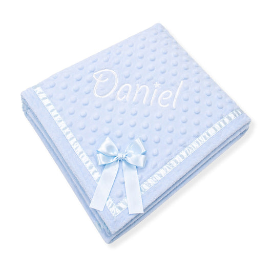 personalised blue blanket with bow