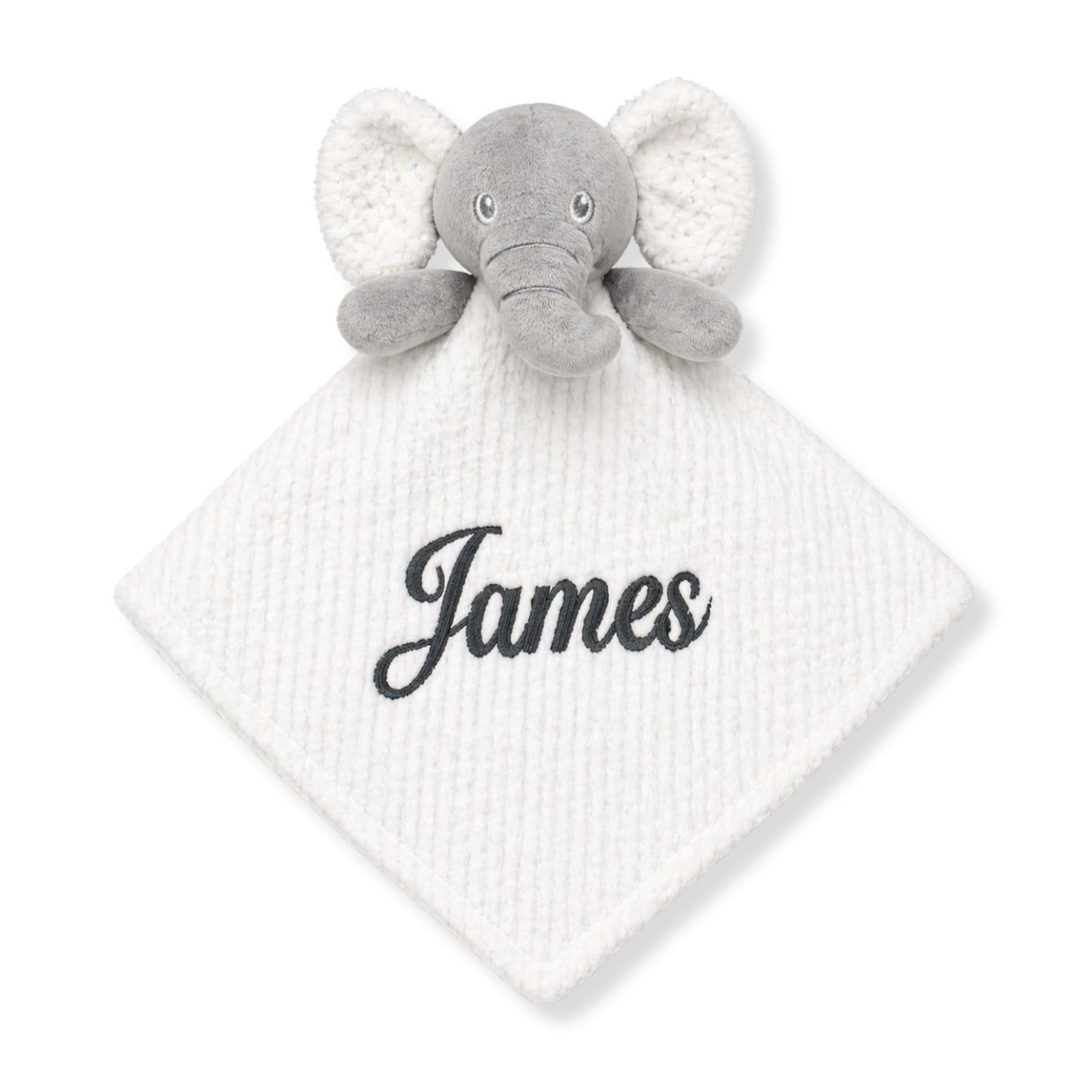 Personalised Baby Elephant Comforter with Crinkle Ears – White