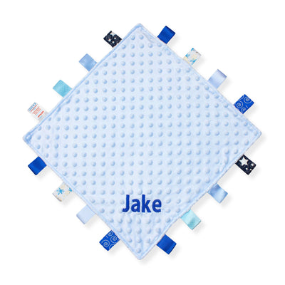 Personalised Blue Sensory Tag Comforter - Taggy