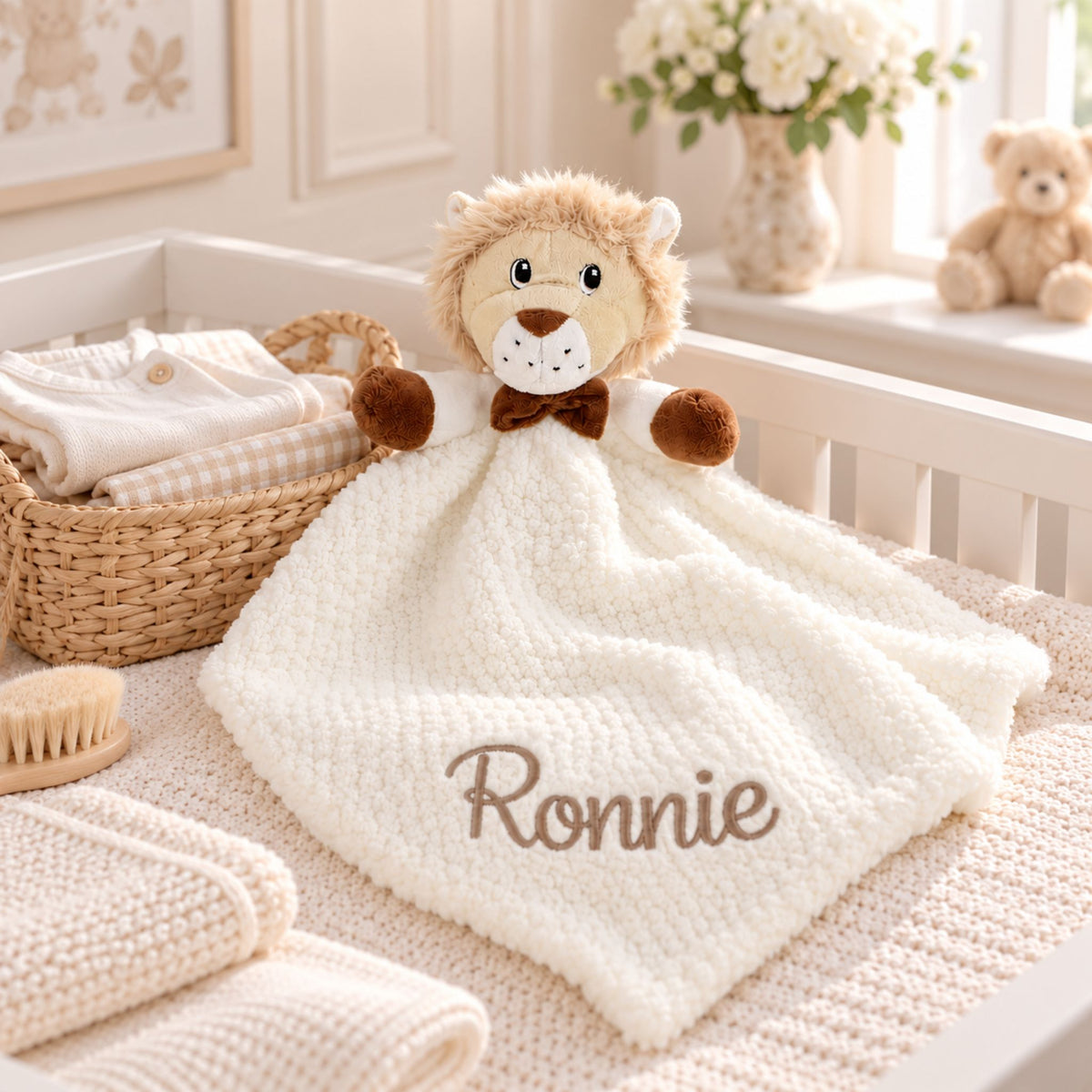personalised baby comforter lion