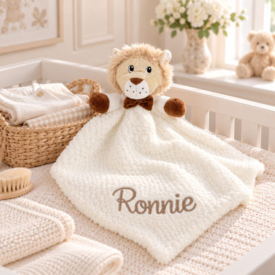 Personalised Lion Baby Comforter with Embroidered Name